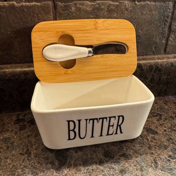 Butter Dish with Bamboo Lid and Spreader BRAND NEW - Picture 2 of 6